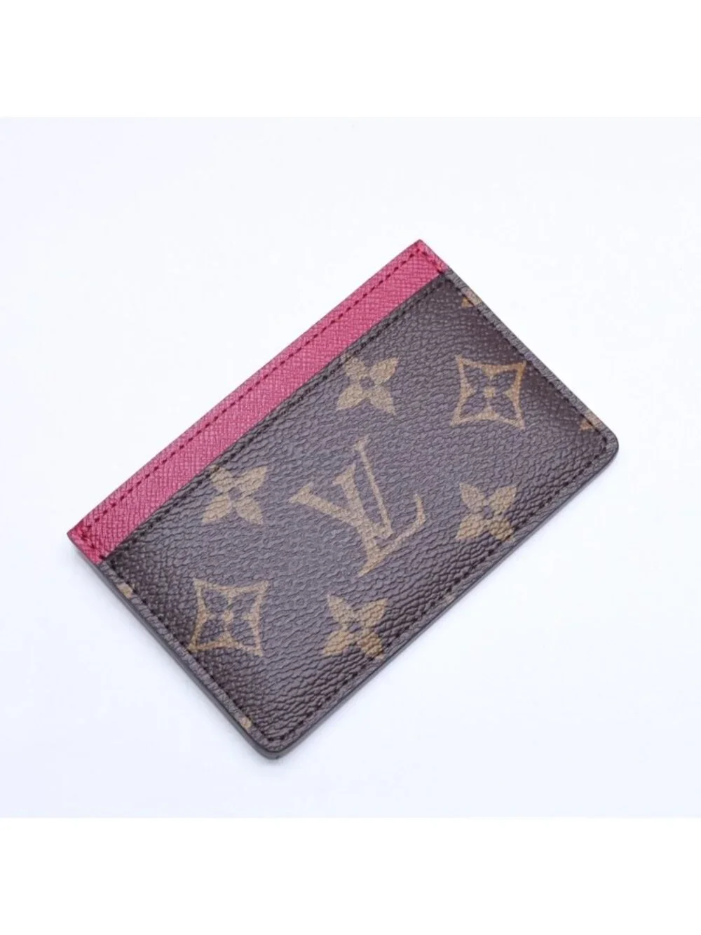 Louis Vuitton Card Case Porte Cartes Simple Monogram Canvas Brown Fuchsia